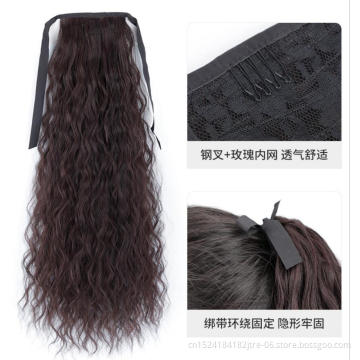 natural hair best long corn wavy drawstring ponytail extension hairstyle, fashion lady black ponytail hair extension wig
